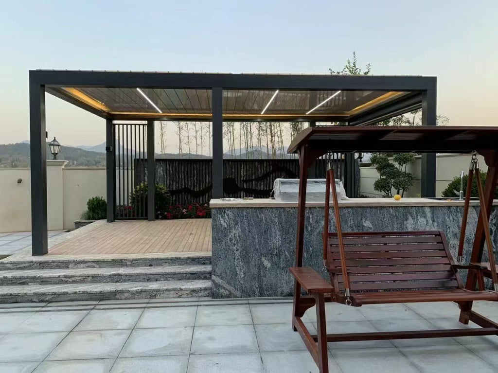 Luxury aluminum alloy pavilion; Outdoor sunshade garden pavilion; anti-rust and weather-resistant aluminum courtyard pergola