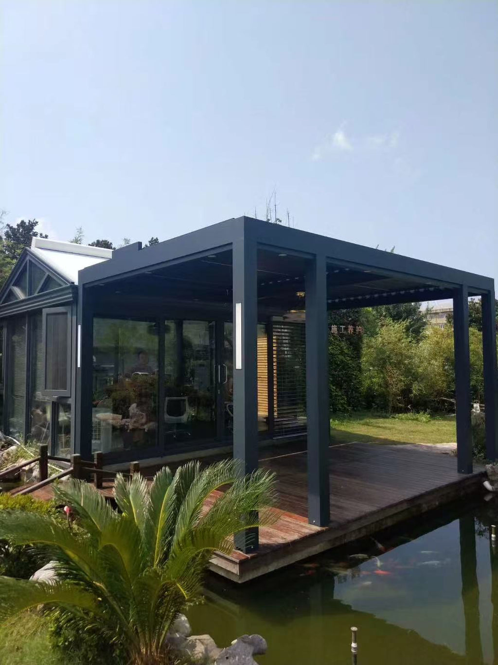 Luxury Waterproof Electric Aluminum Pergola with LED Lighting Eco-Friendly Outdoor Shutter Awning Roof for Garden Sunshade（副本）